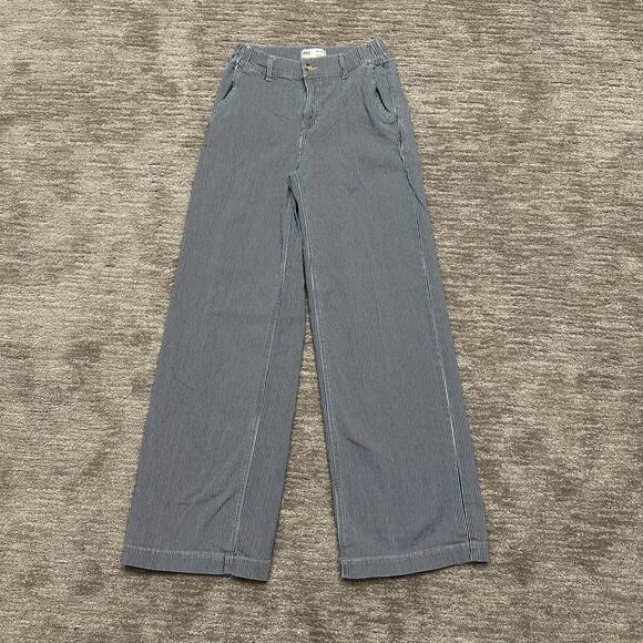 BKE Denim Billie Pants Womens 24x32 Blue White Pinstripe High Rise Wide Leg - Picture 1 of 13